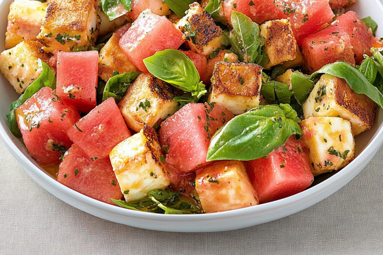 Ensalada de Panzanella con Halloumi