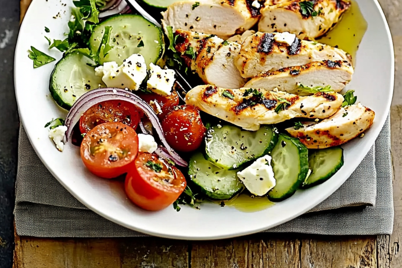 Ensalada de pollo, tomate y pepino