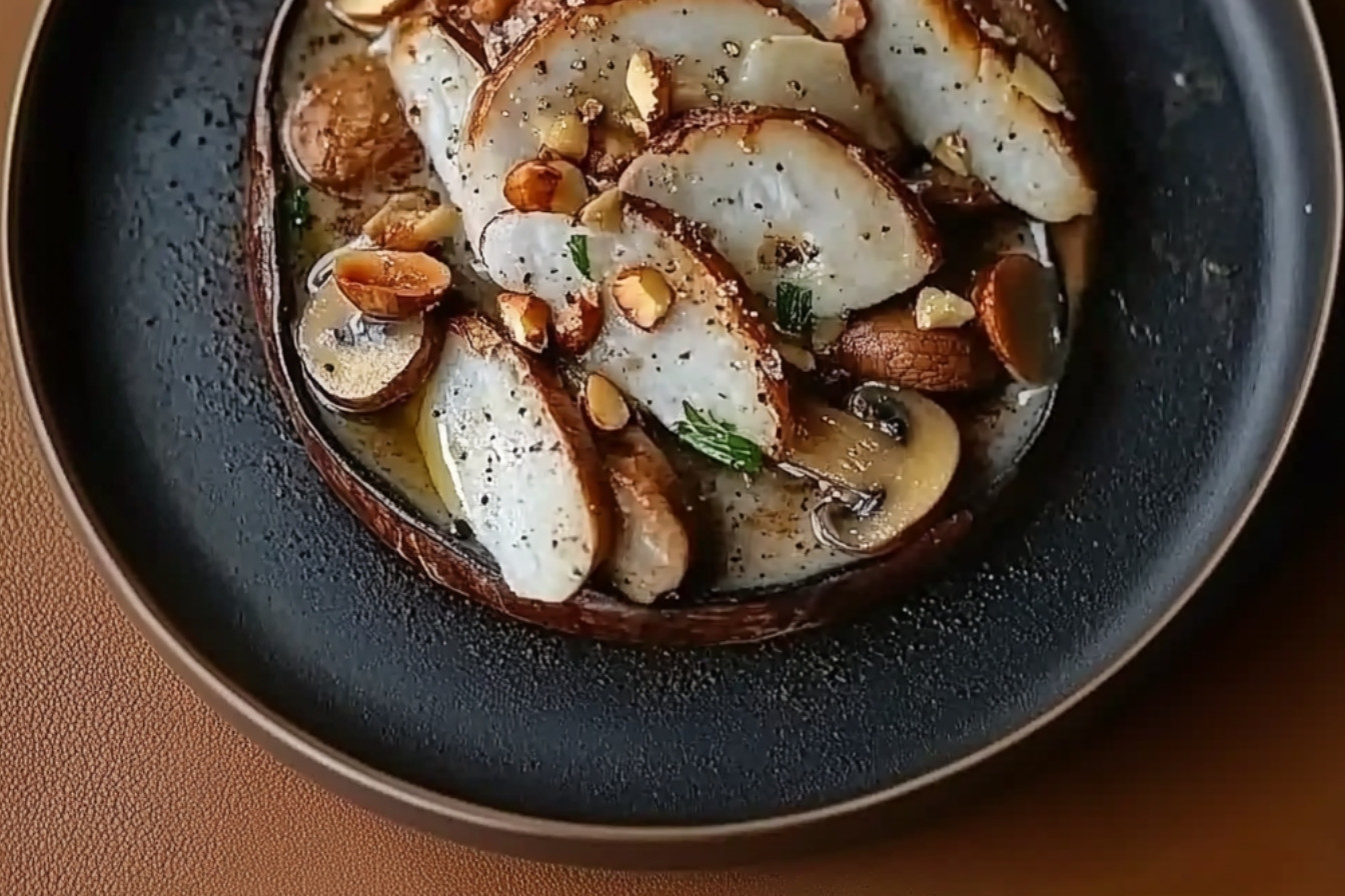 Saint-Pierre con champiñones y avellanas