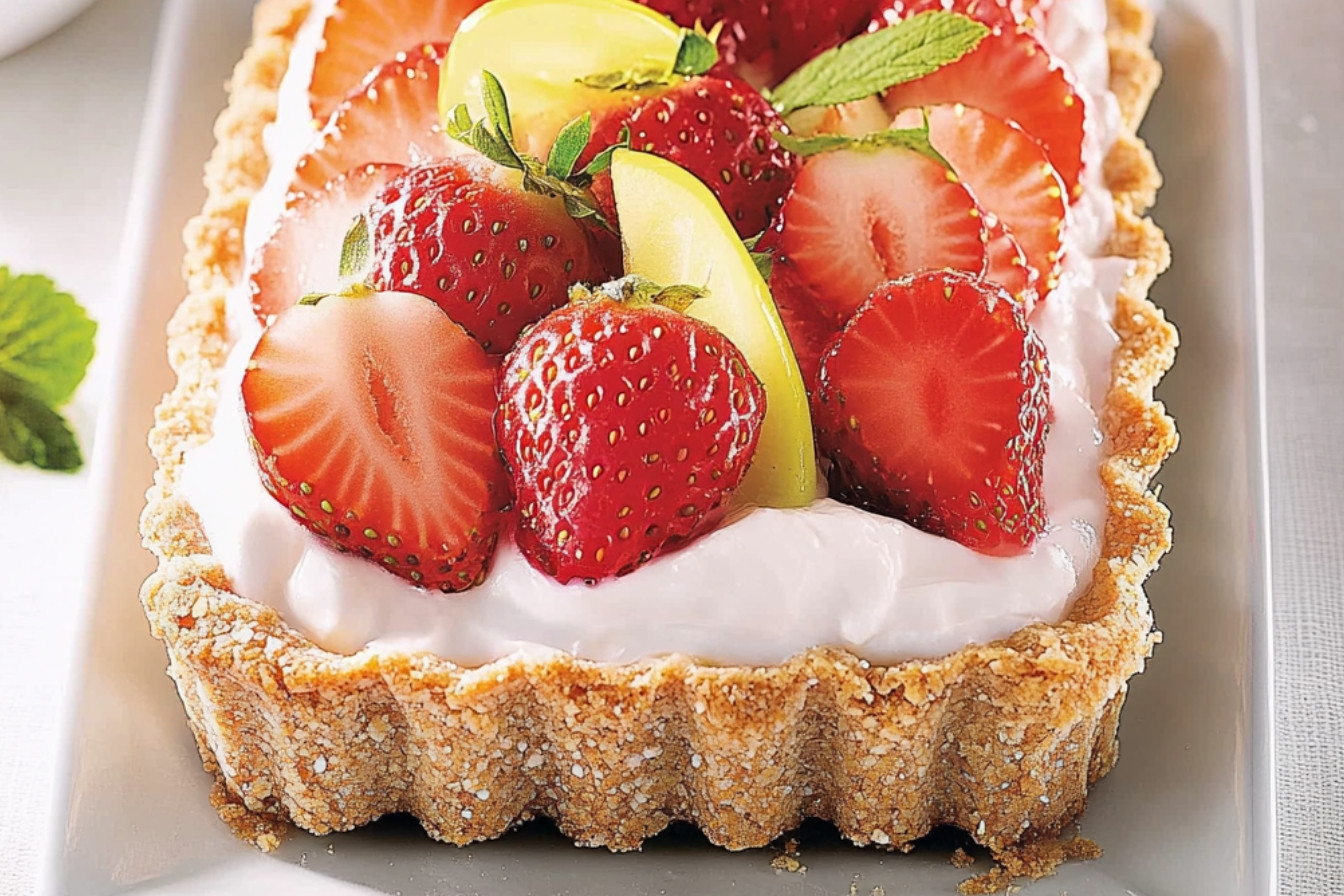 Tarta de yogur y fresas