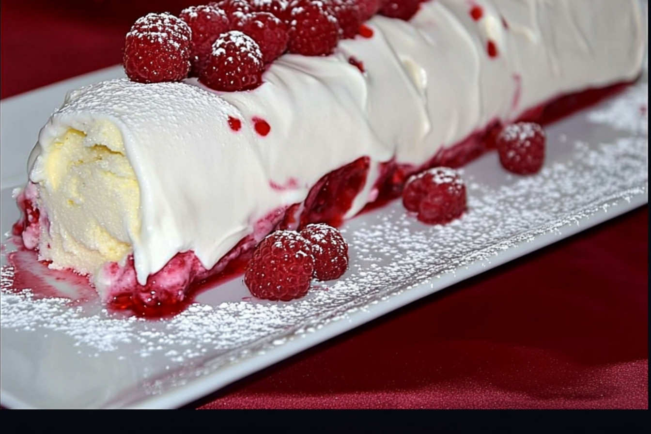 Tarta helada de vainilla y frambuesa
