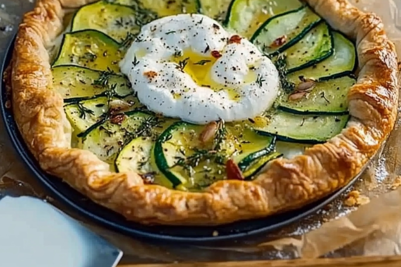 Tarta rústica de calabacín y burrata