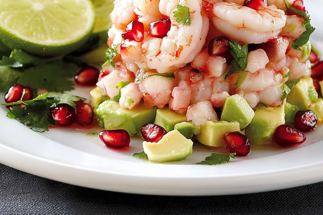 Tártara de camarones con granada