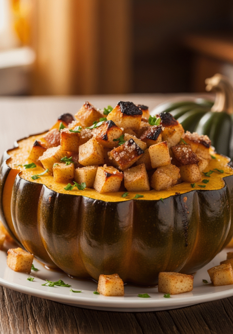 Calabaza bellota rellena de manzana