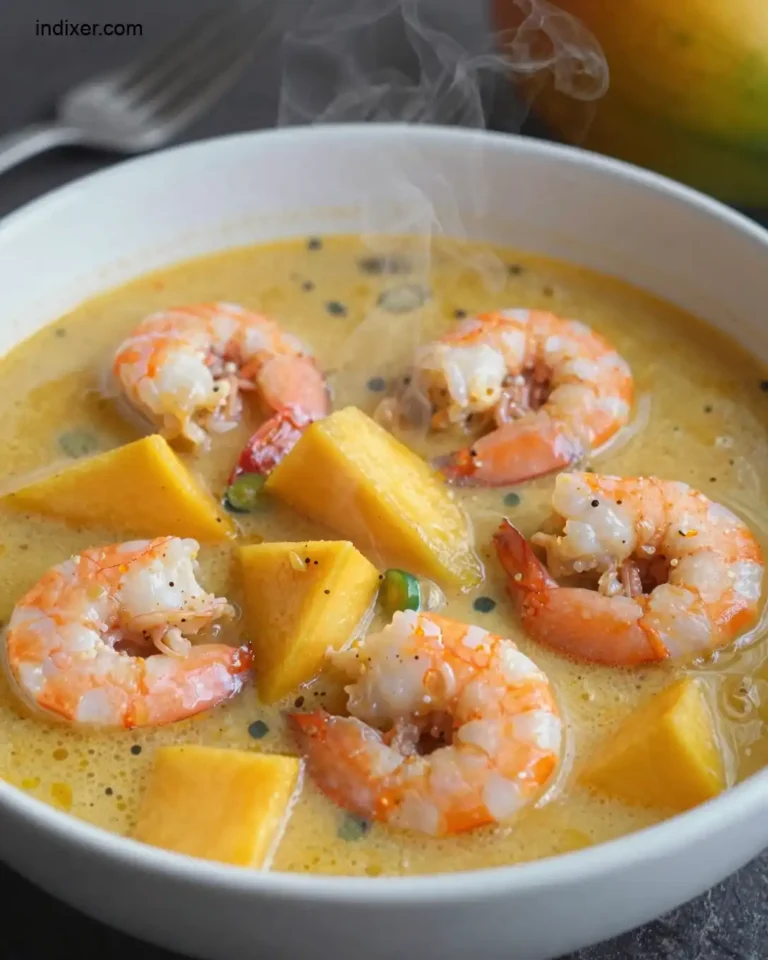 Plato delicioso de Ceviche de Camarones y Mango