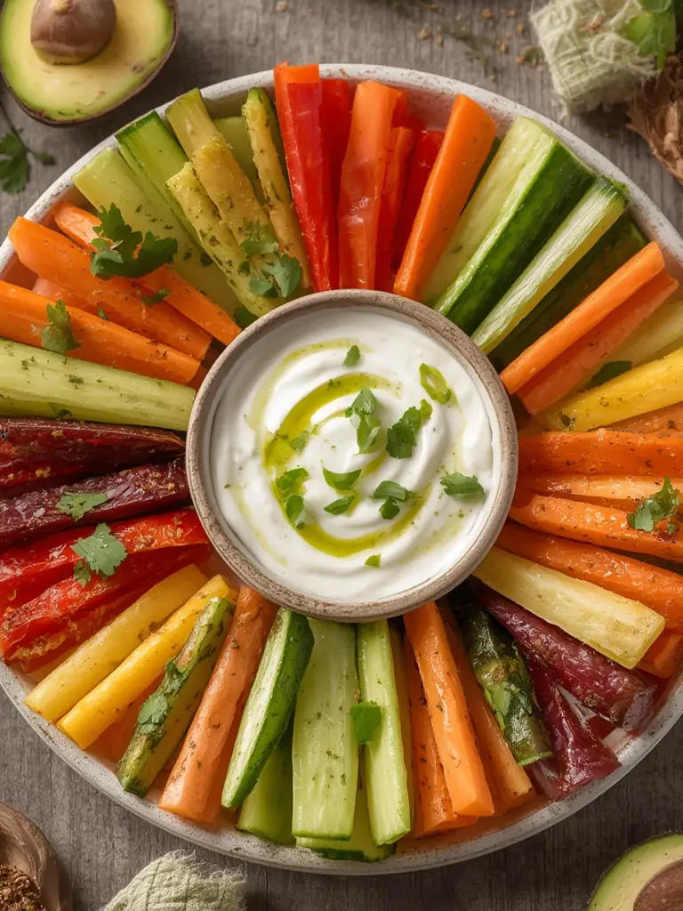 Crudités de Verduras con Dip de Yogur y Finas Hierbas
