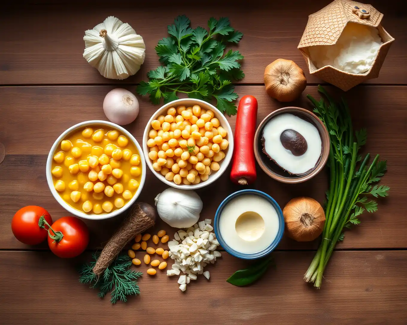 Ingredientes frescos para Curry de Garbanzos y Leche de Coco Vegano