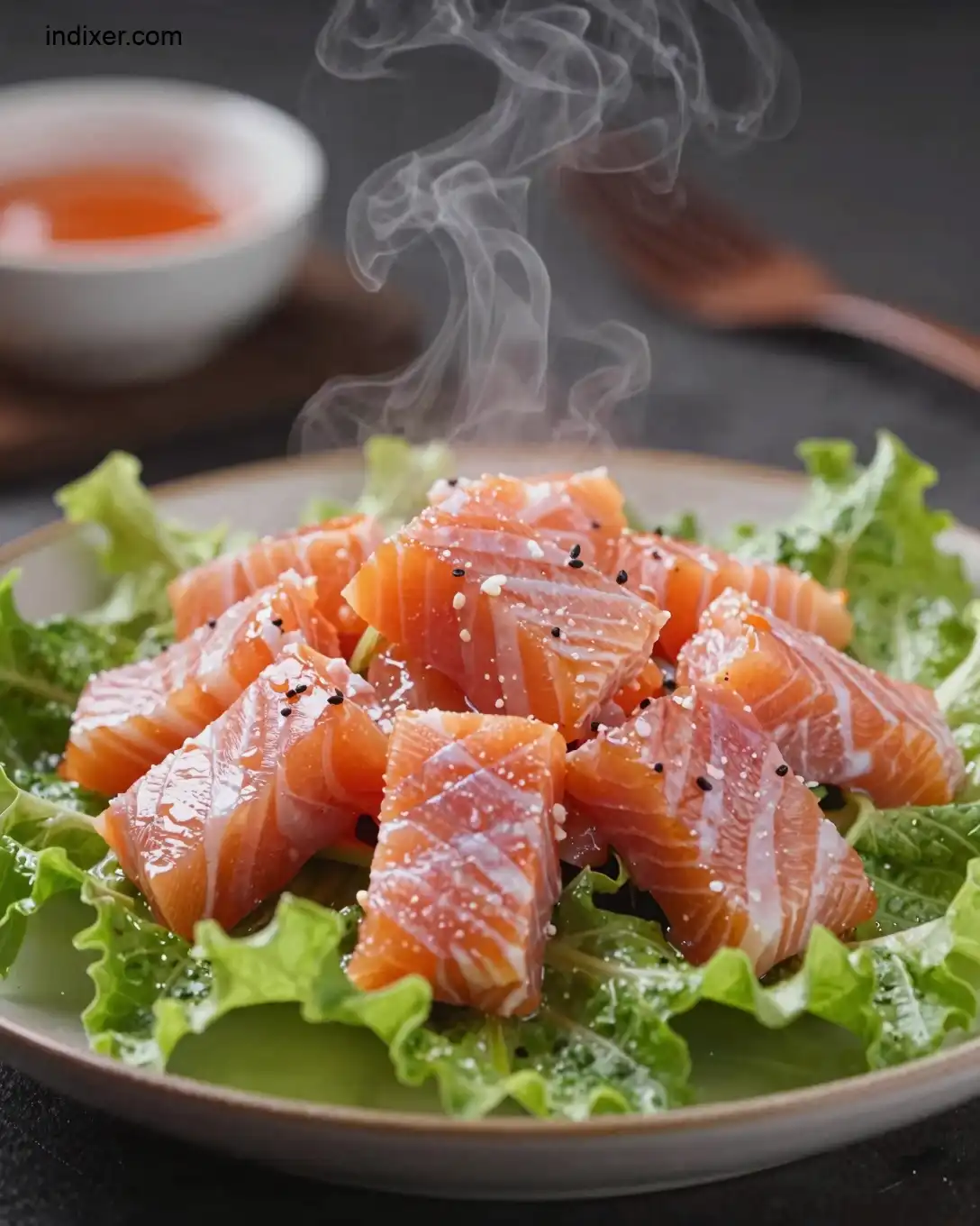 Plato delicioso de Ensalada de Poke de Salmón