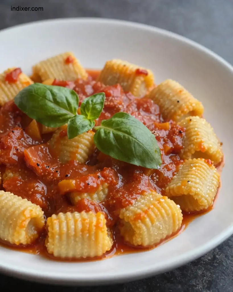Plato delicioso de Gnocchi de Calabaza con Salsa de Tomate y Albahaca