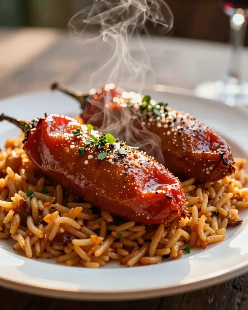 Plato final de Pimientos Rellenos de Arroz y Lentejas