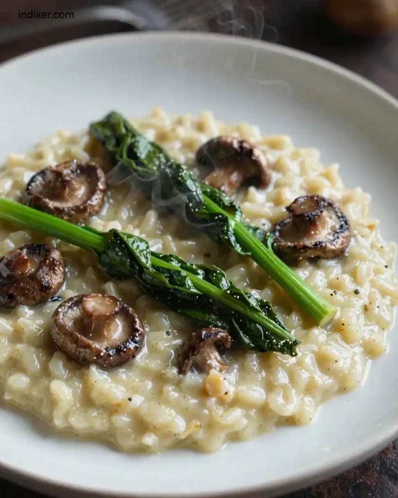 Plato delicioso de Risotto de Champiñones y Espinacas