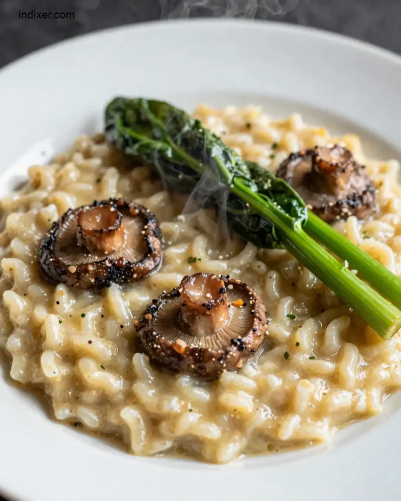 Plato delicioso de Risotto de Champiñones y Espinacas