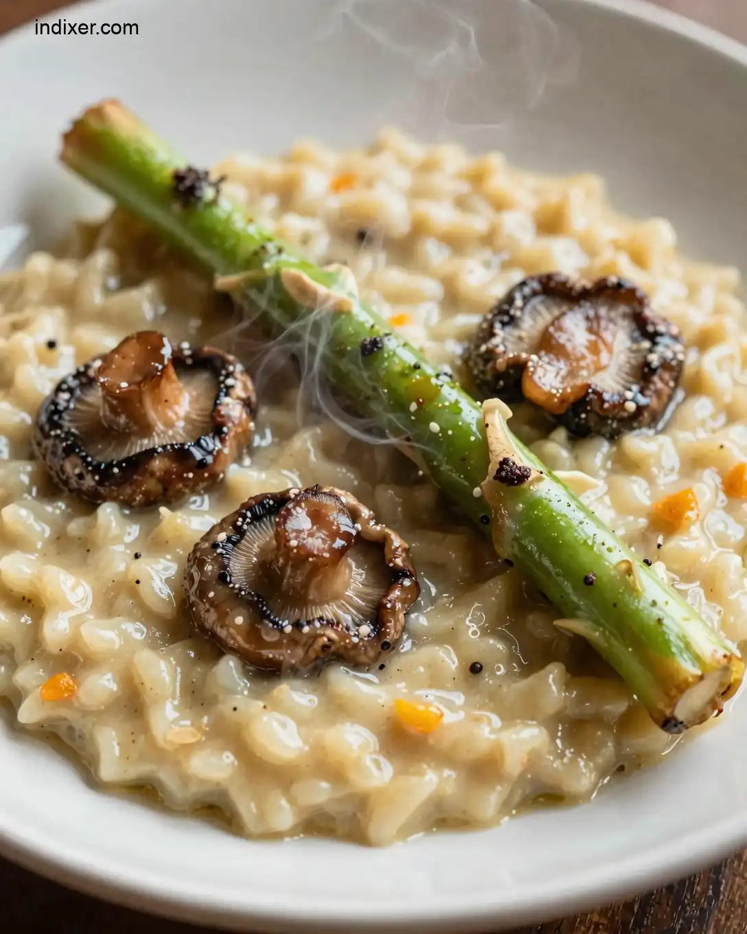 Plato delicioso de Risotto de Champiñones y Espárragos