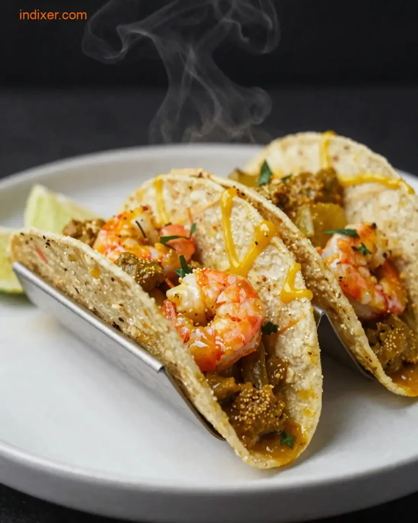 Plato delicioso de Tacos de Camarón al Curry