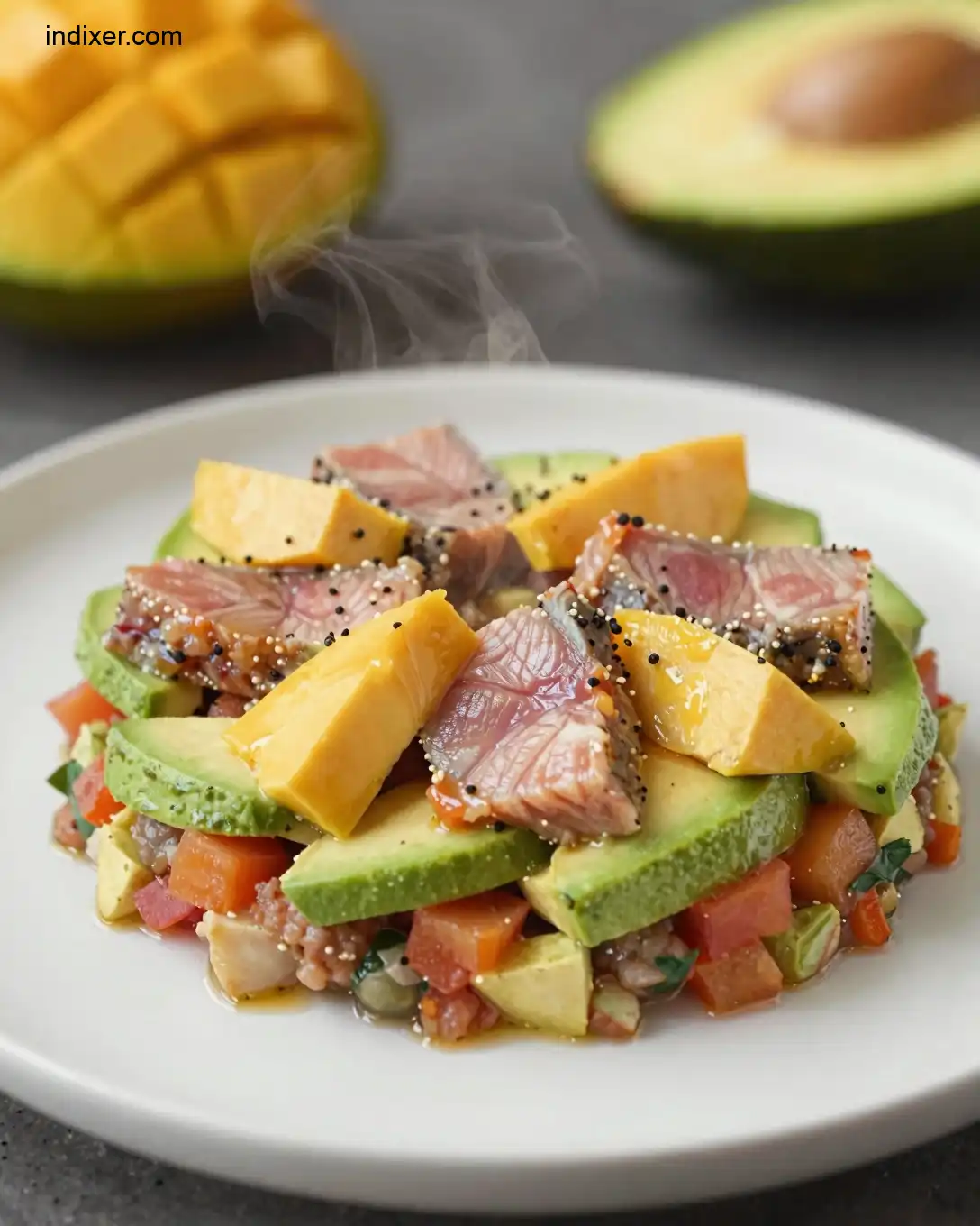 Plato delicioso de Tartar de Atún con Mango y Aguacate