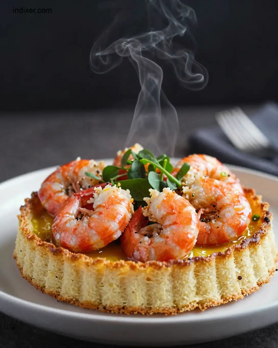 Plato delicioso de Torta de Camarón y Verduras