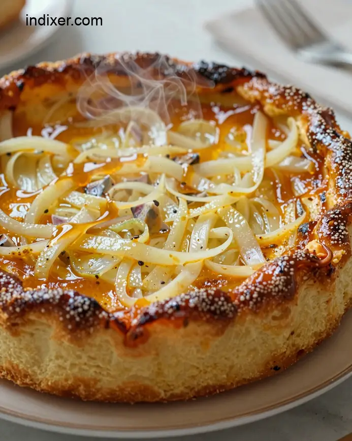 Plato delicioso de Torta de Cebolla Caramelizada