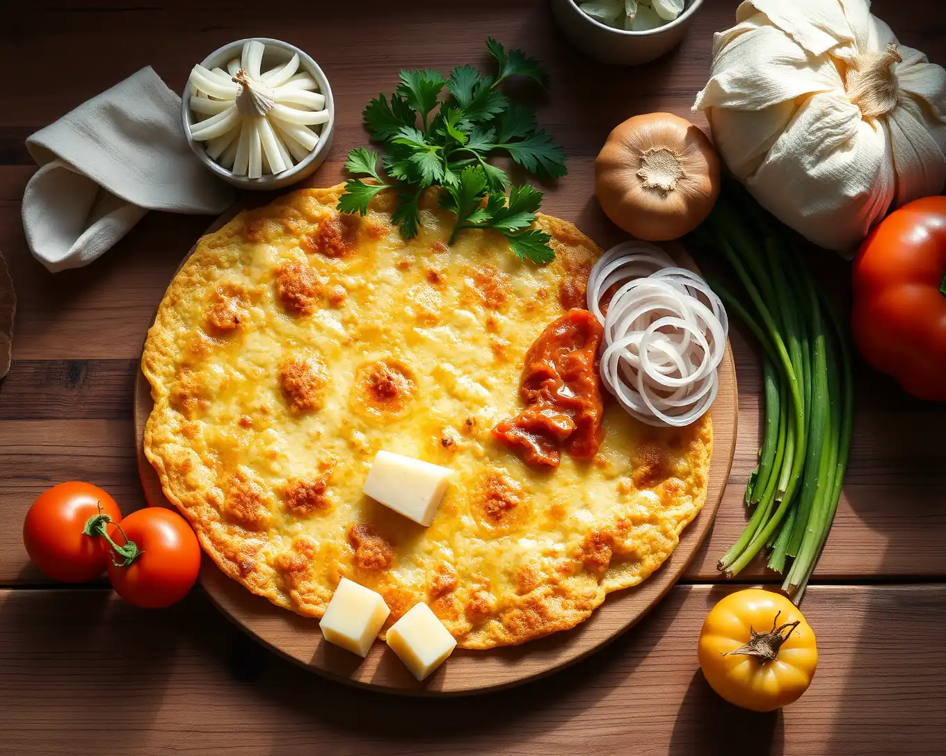 Ingredientes frescos para Tortilla de Patatas Jugosa con Cebolla Caramelizada