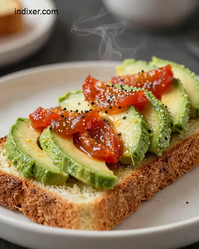Plato delicioso de Tosta de Aguacate y Tomate Seco