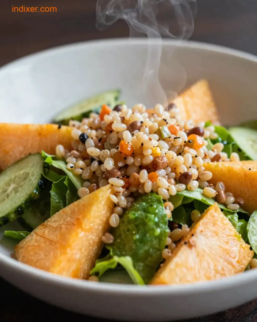 Plato delicioso de Ensalada de Quinoa y Frutas Tropicales