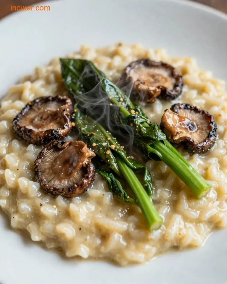 Plato delicioso de Risotto de Champiñones y Espinacas