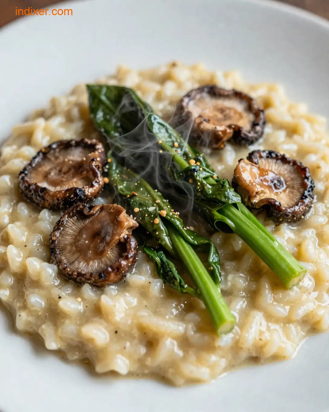 Plato delicioso de Risotto de Champiñones y Espinacas