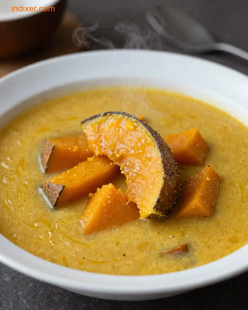 Plato delicioso de Sopa de Calabaza y Coco
