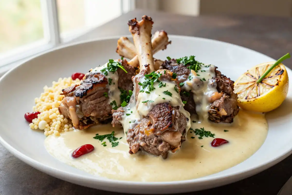 Albóndigas Mixtas de Res y Cordero en Salsa de Yogur plato terminado