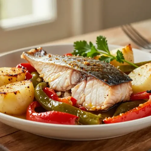 Bacalao al Horno con Patatas y Pimientos - Tarjeta de Receta