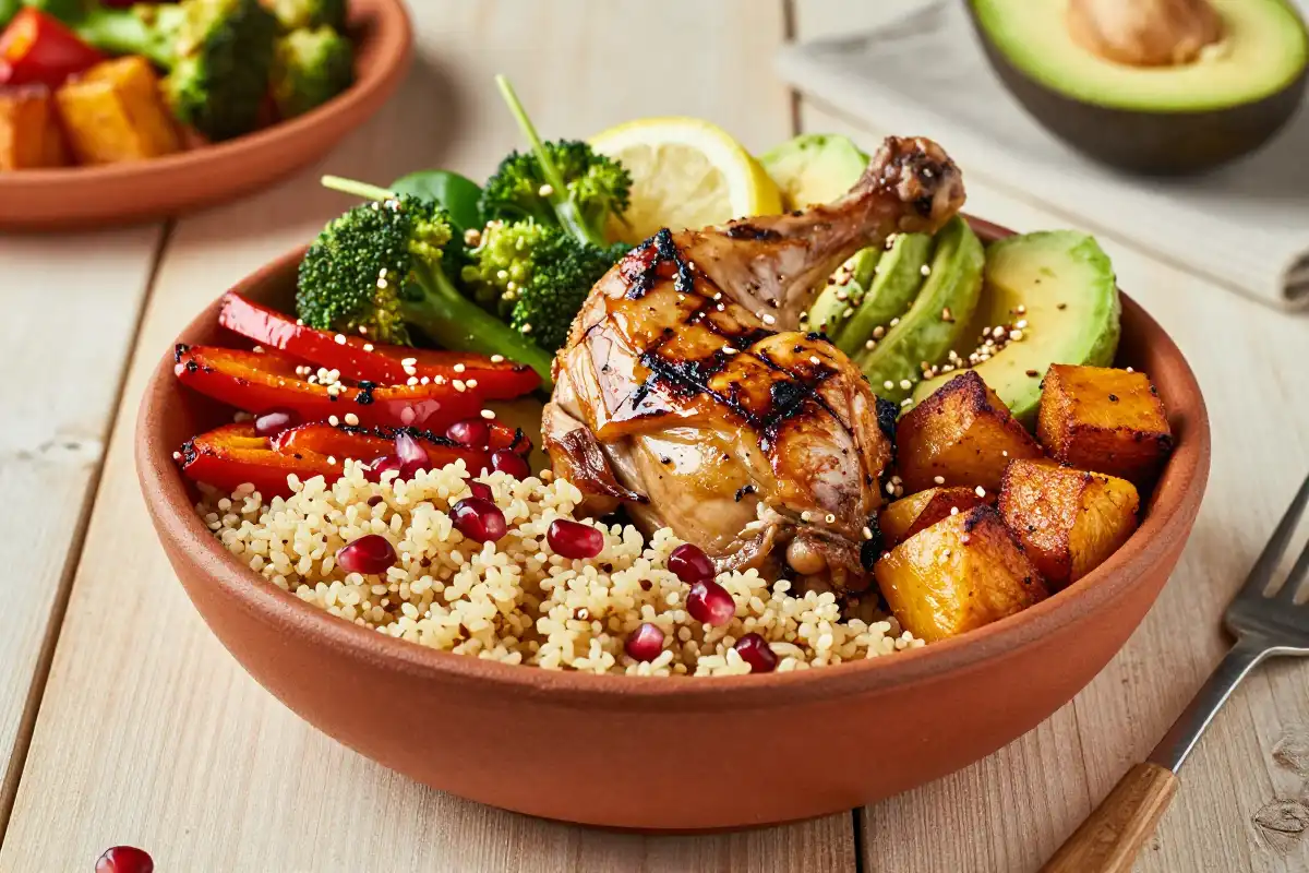 Bowl de Quinoa con Pollo y Vegetales Asados plato terminado