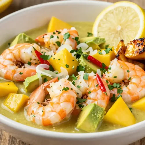 Ceviche Fresco de Camarones con Mango y Aguacate - Tarjeta de Receta