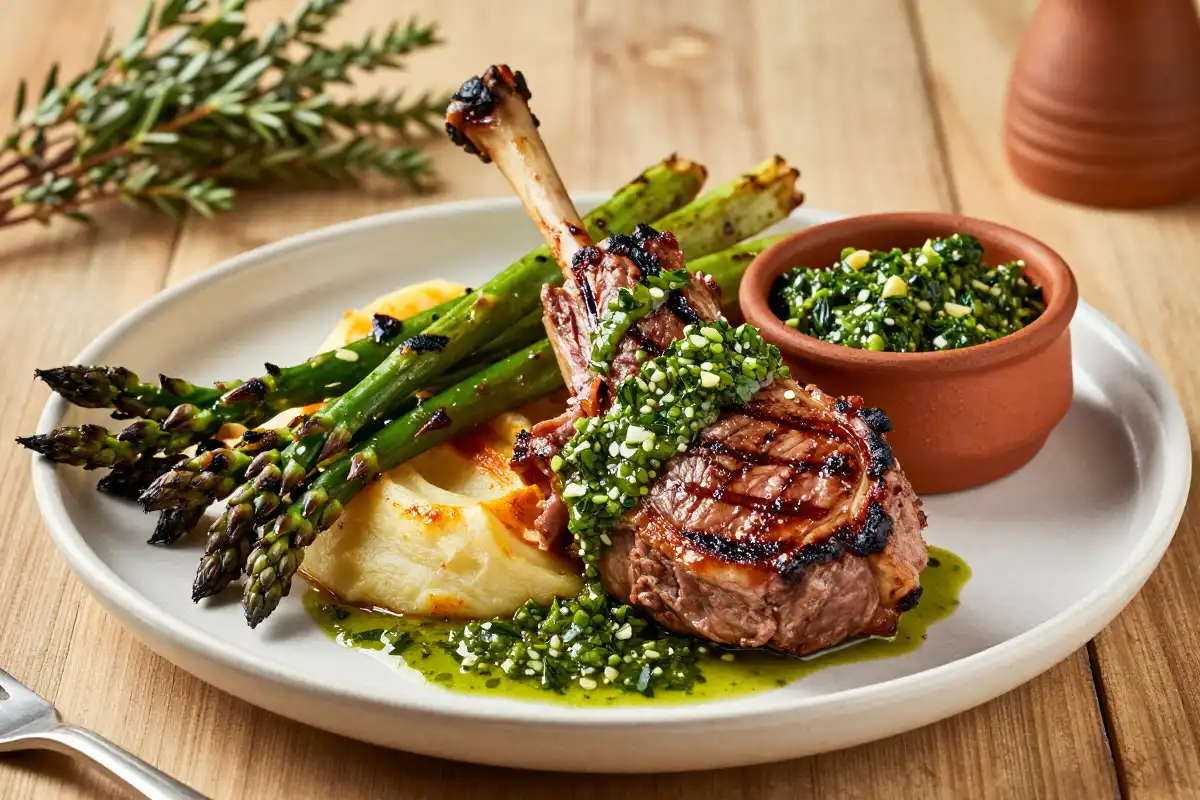 Chuletas de Cordero a la Parrilla con Chimichurri plato terminado