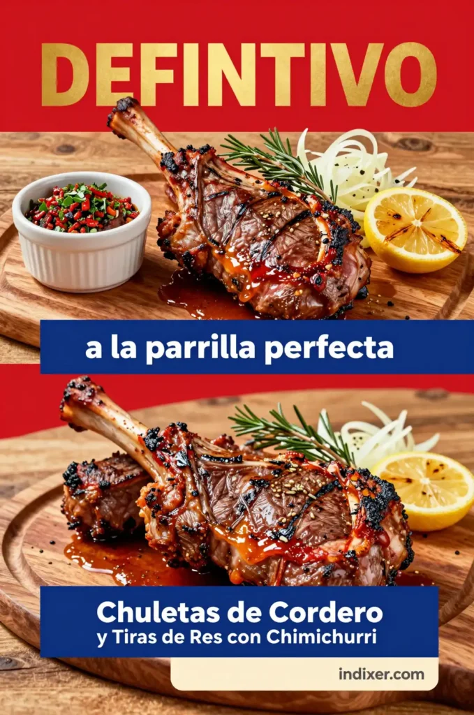 Chuletas de Cordero y Tiras de Res a la Parrilla con Chimichurri - Carne de Res y Cordero - Indixer