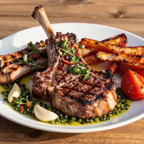 Chuletas de Cordero y Tiras de Res a la Parrilla con Chimichurri - Tarjeta de Receta