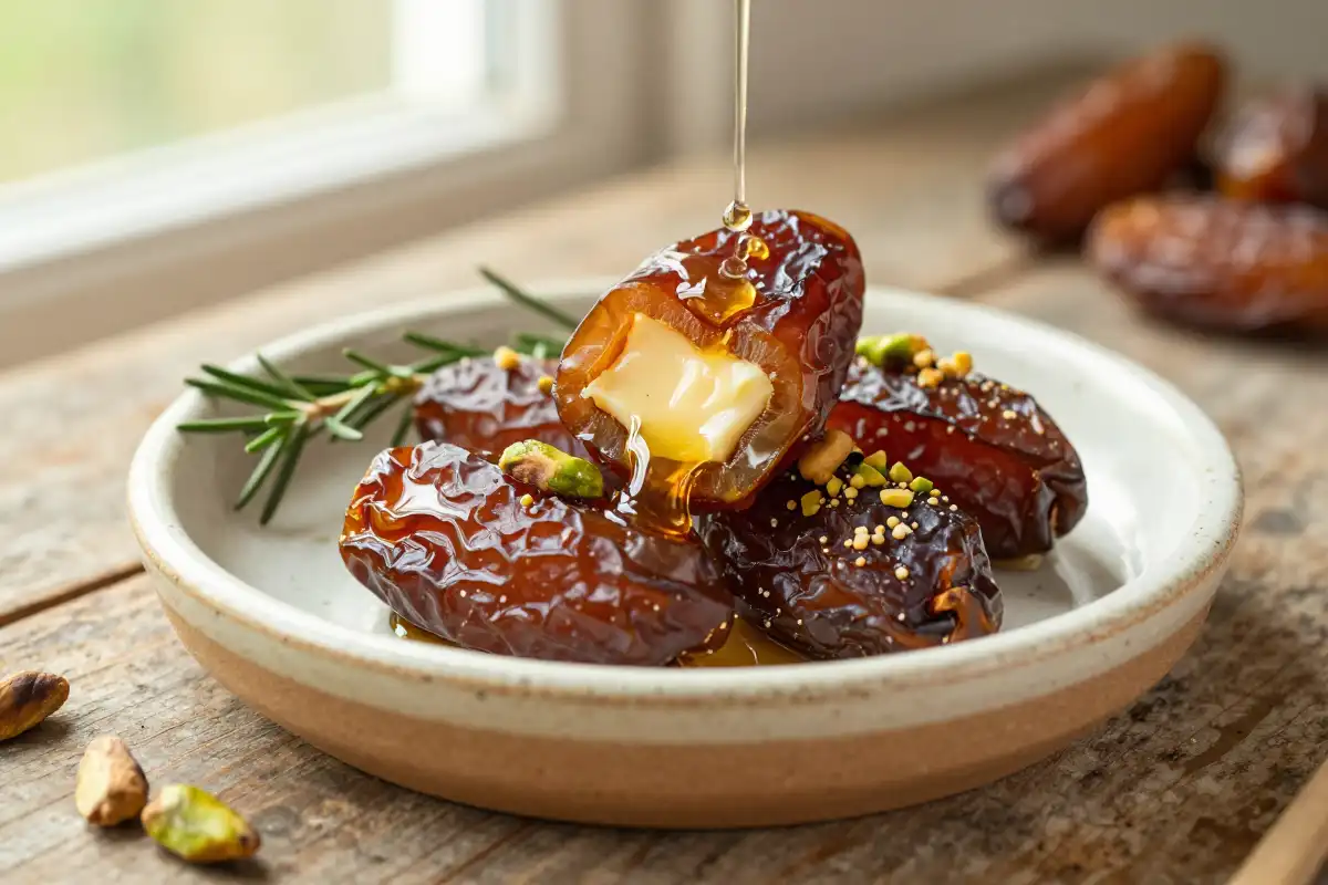 Dátiles Rellenos de Queso de Cabra y Miel plato terminado