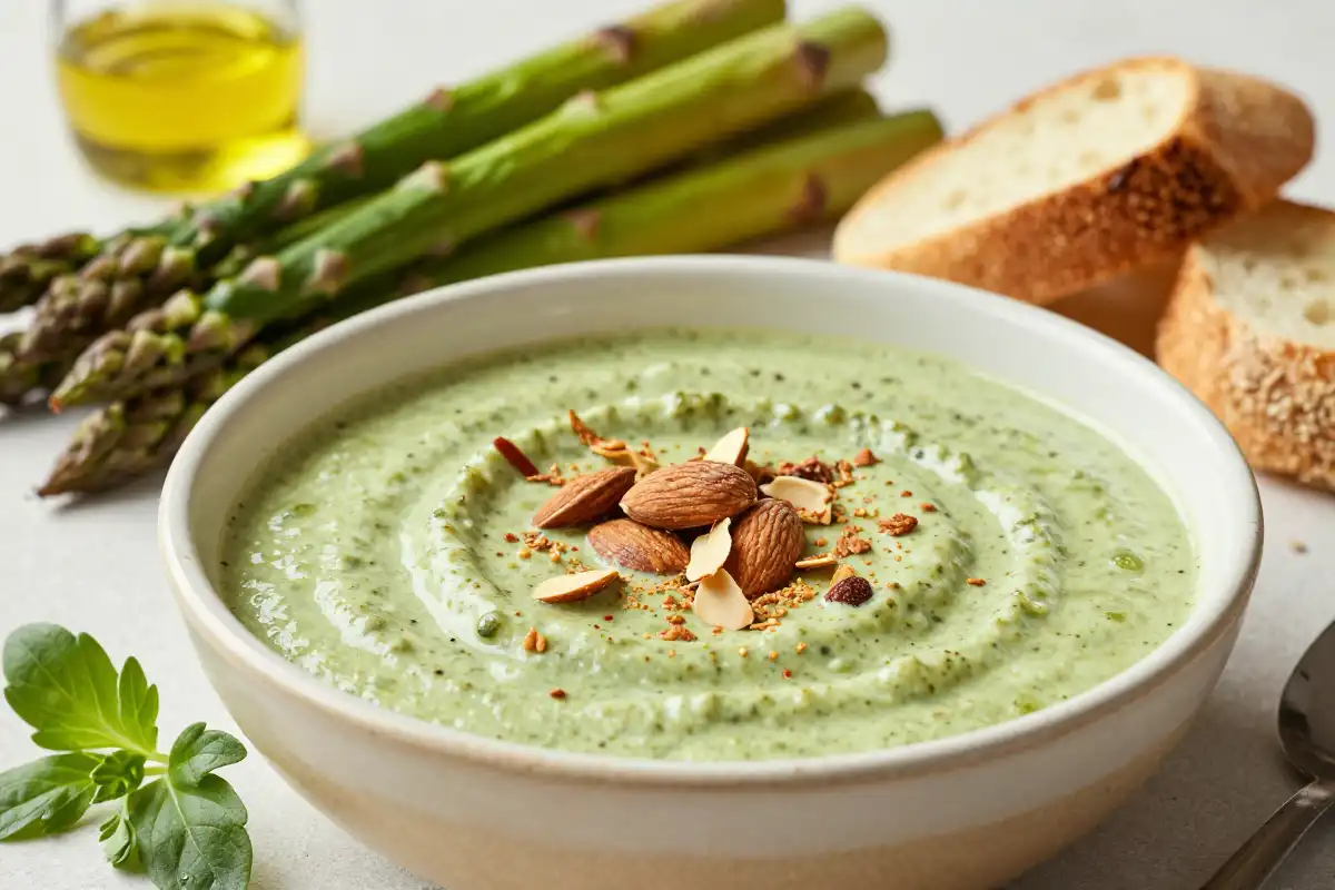 Dip de Espárragos Trigueros y Almendras Tostadas plato terminado