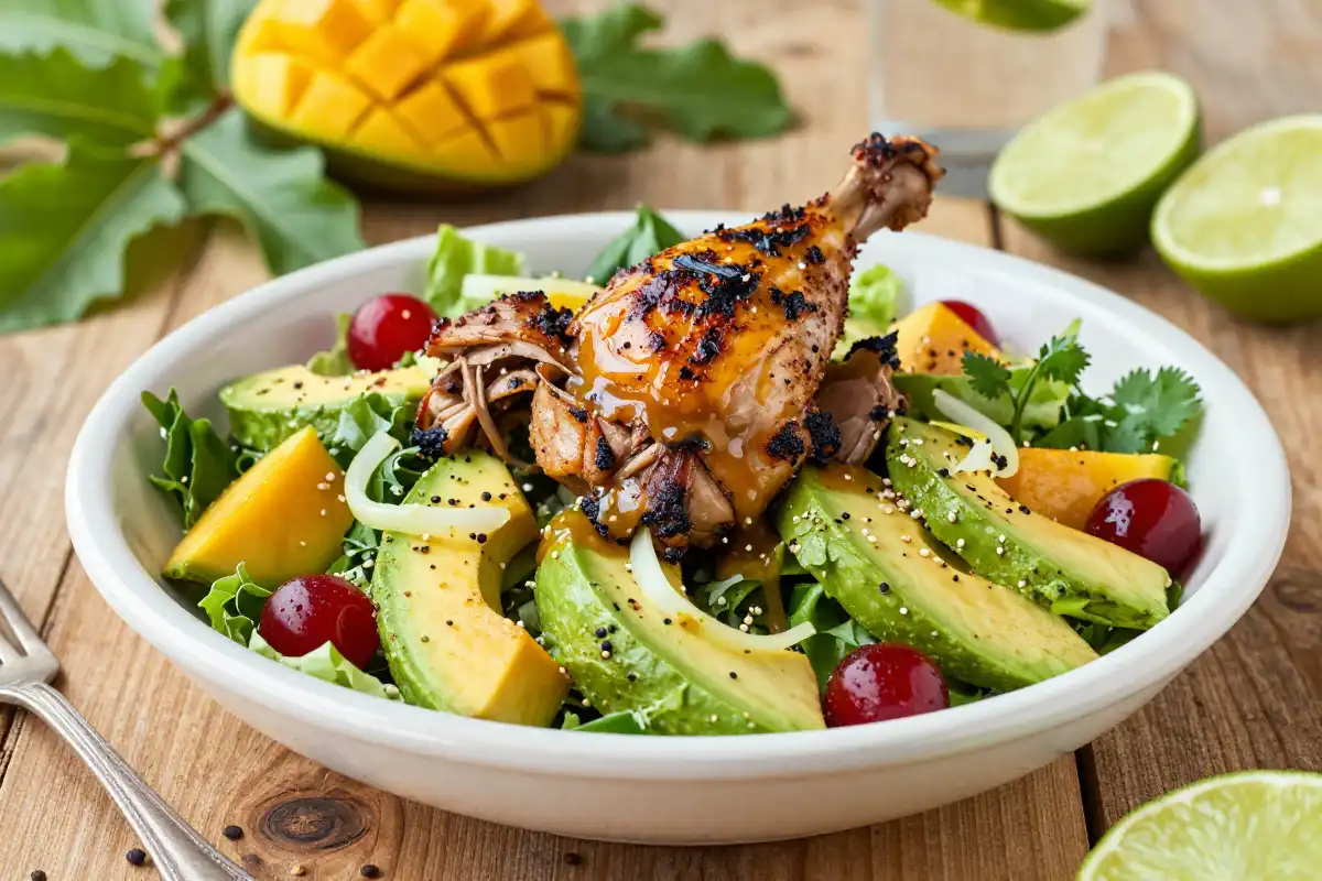Ensalada de Pollo a la Parrilla con Mango y Aguacate plato terminado