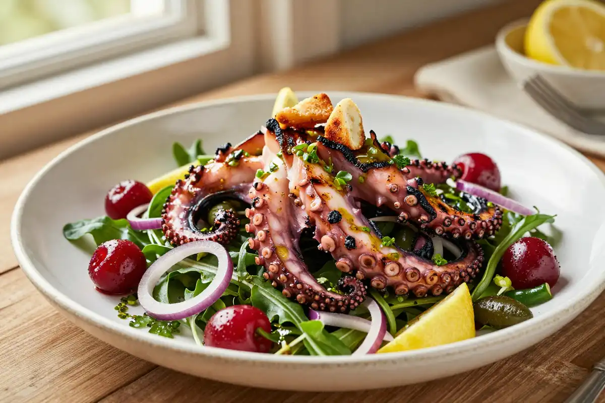Ensalada de Pulpo a la Parrilla con Vinagreta plato terminado
