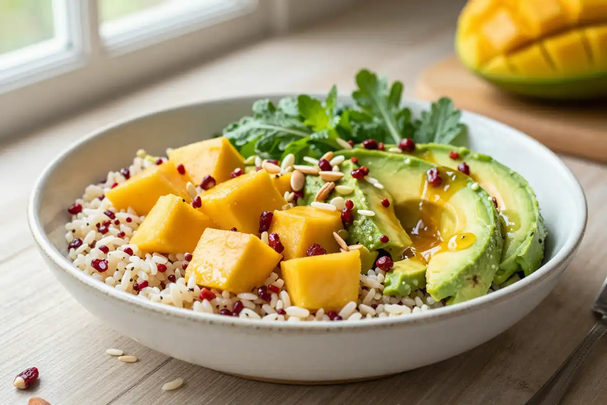Ensalada de Quinoa con Aguacate y Mango plato terminado