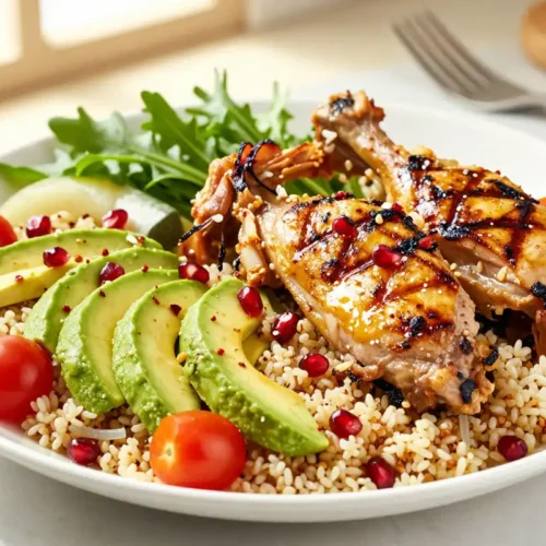 Ensalada de Quinoa con Aguacate y Pollo a la Parrilla - Tarjeta de Receta