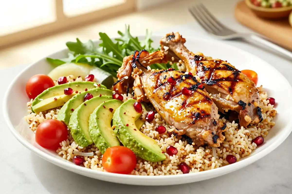 Ensalada de Quinoa con Aguacate y Pollo a la Parrilla plato terminado