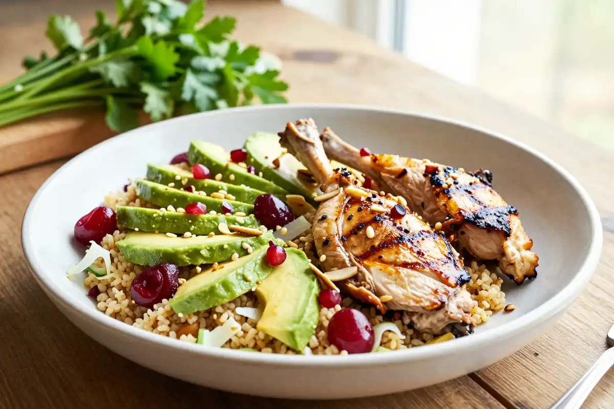 Ensalada de Quinoa con Aguacate y Pollo plato terminado