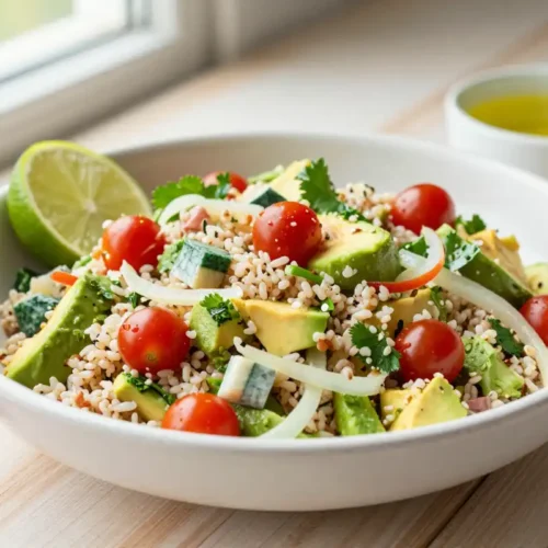 Ensalada de Quinoa con Aguacate y Tomates Cherry - Tarjeta de Receta