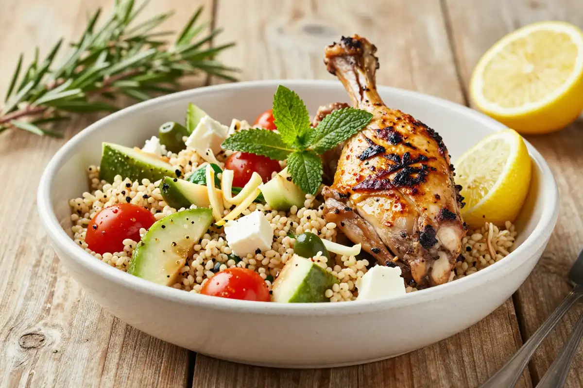 Ensalada Mediterránea de Quinoa y Pollo a la Parrilla plato terminado
