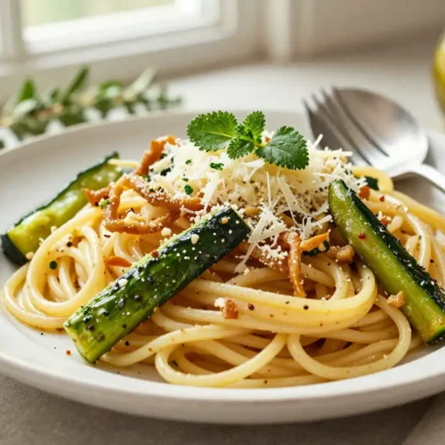 Espaguetis con Salteado de Calabacín y Albahaca - Tarjeta de Receta