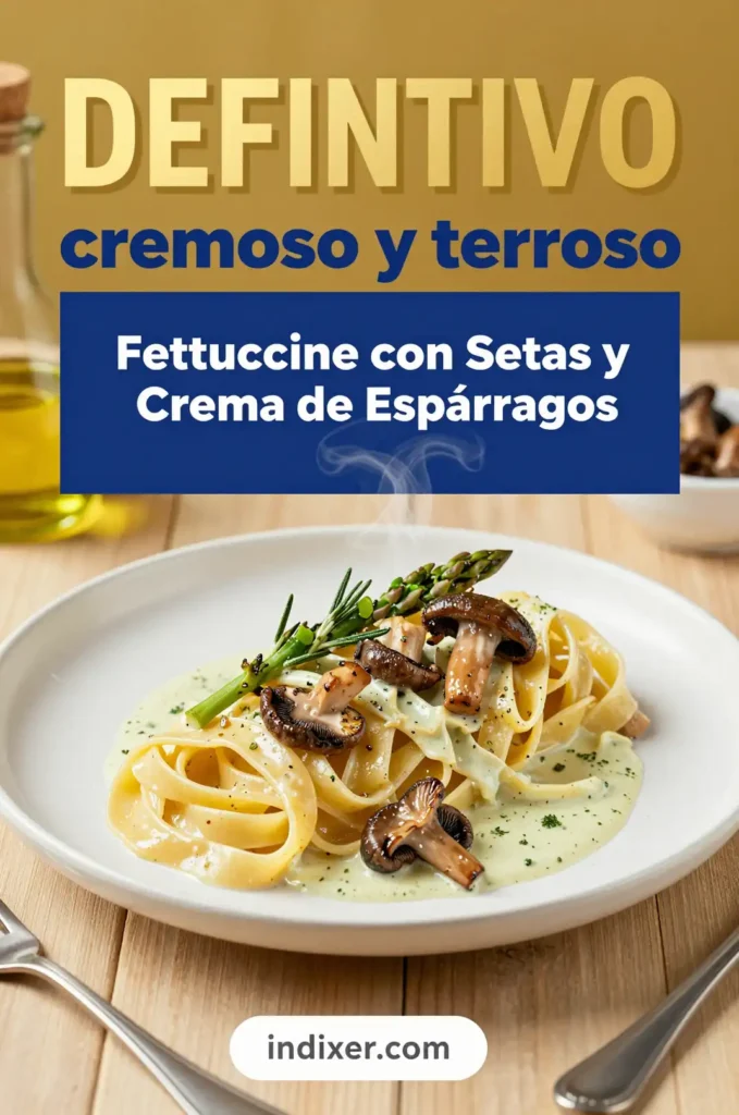 Fettuccine con Setas y Crema de Espárragos - Pasta - Indixer