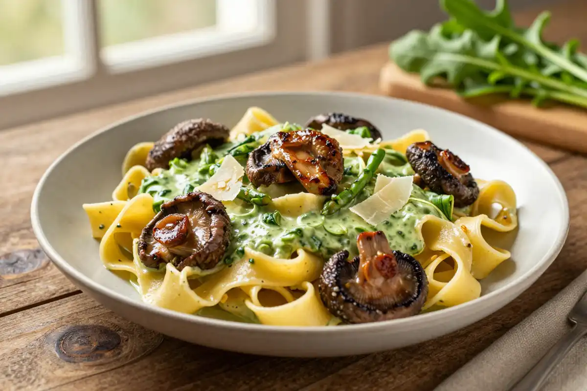 Fettuccine con Setas y Crema de Espárragos - Tarjeta de Receta