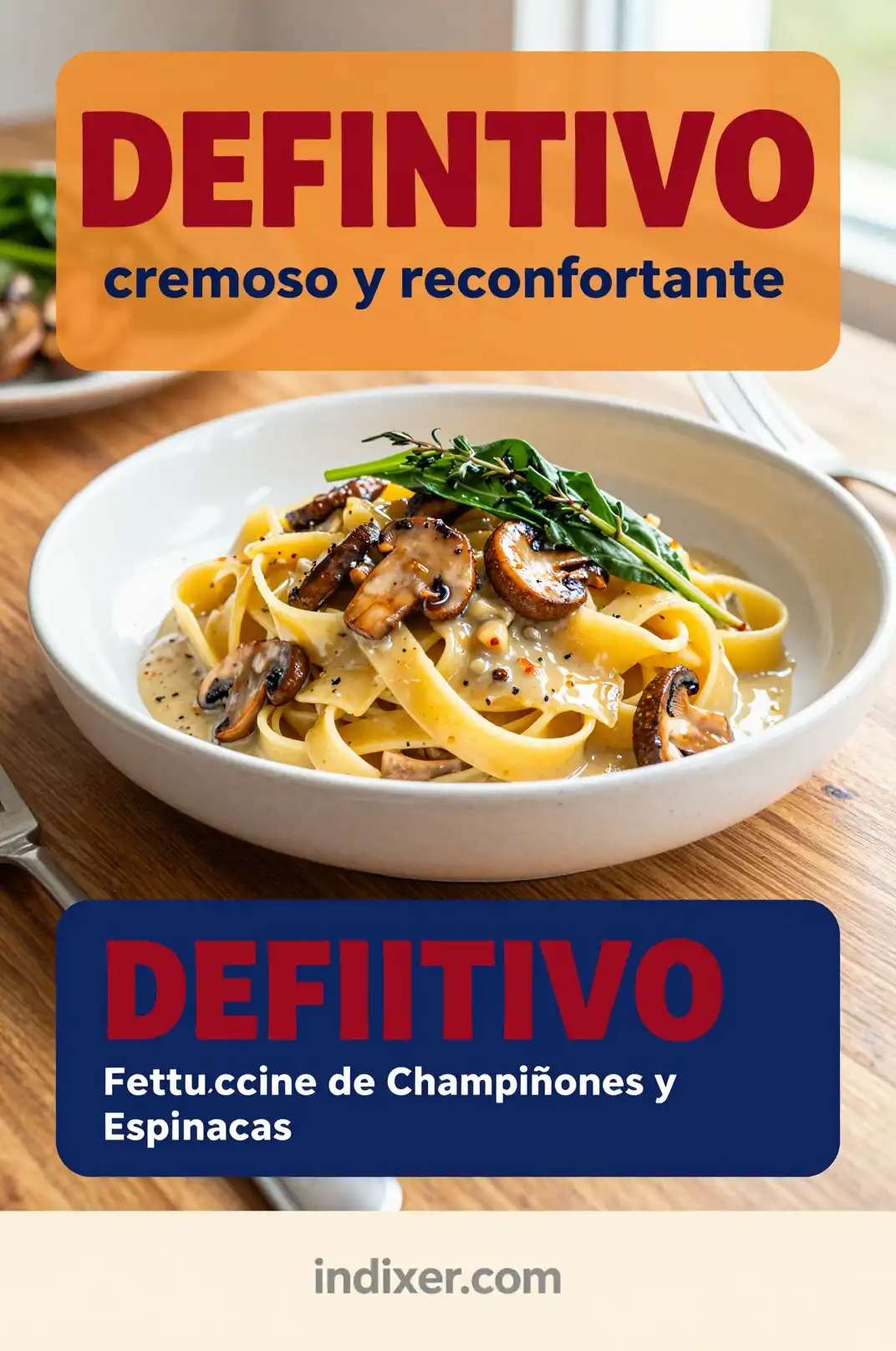 Fettuccine Cremoso de Champiñones y Espinacas - Pasta - Indixer