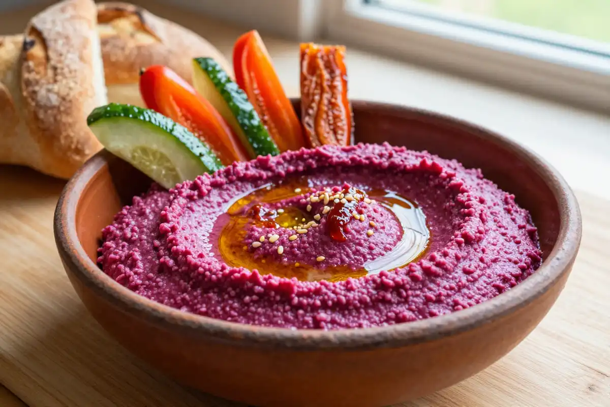 Hummus de Remolacha Asada con Tahini plato terminado