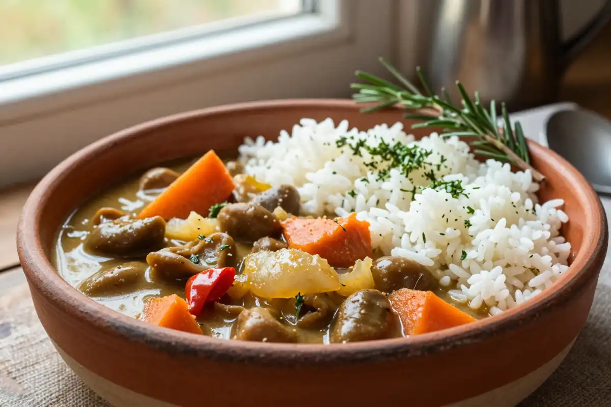 Lentejas Estofadas con Verduras y Arroz plato terminado